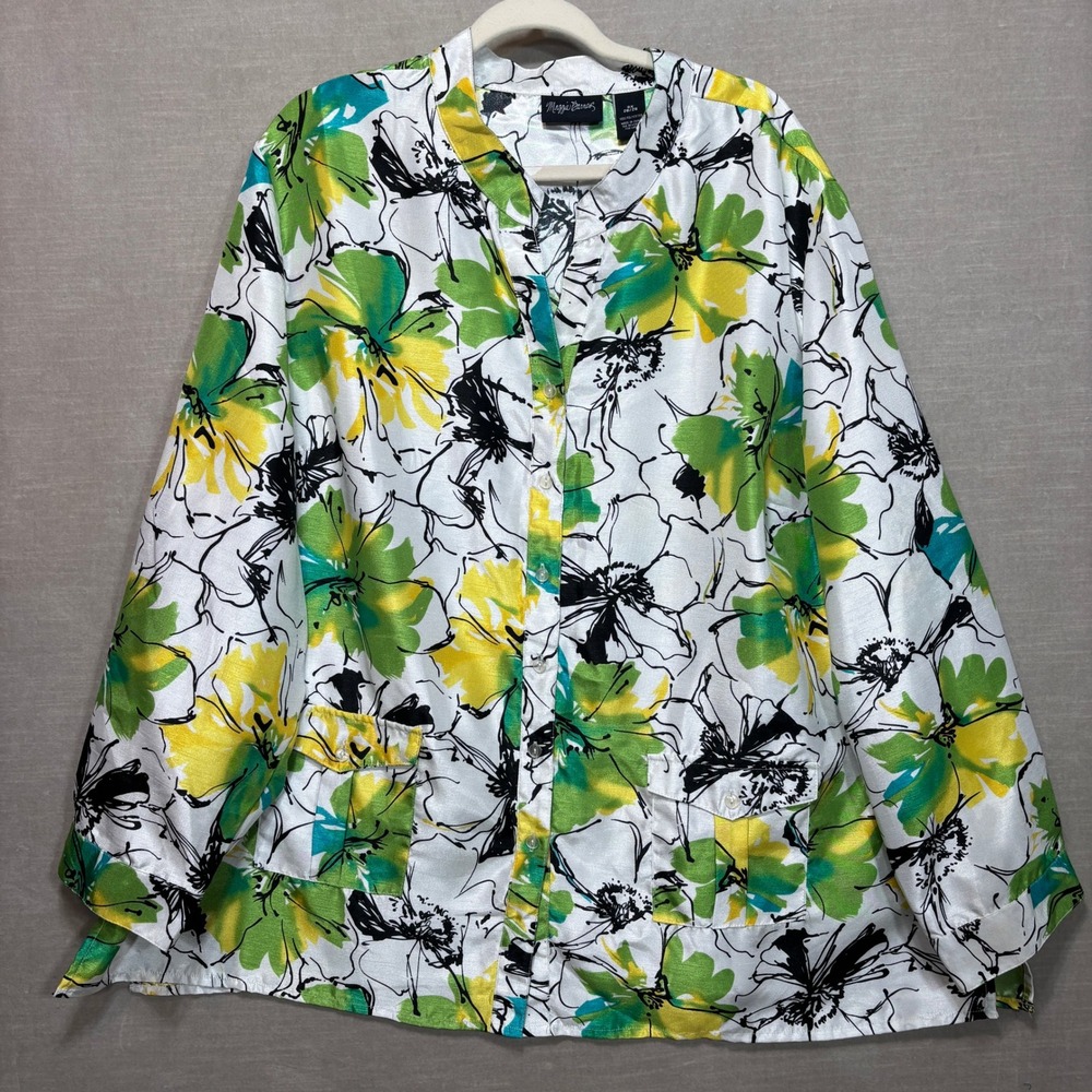 Maggie Barnes Floral Button Shirt Top 3X 26 28 Plus Artsy Vibrant Statement Chic